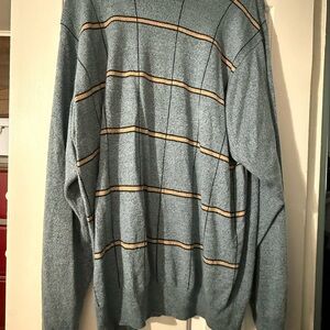 Dockers Men's Light Blue Crewneck Sweater with Tan and Black Stripes